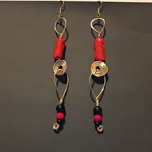 Elegant Gold and Red Wire Earrings